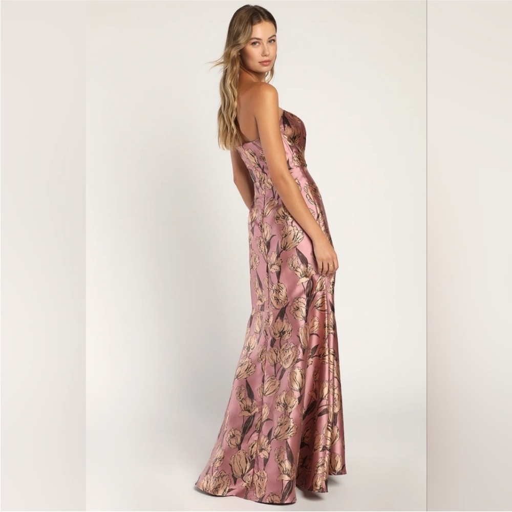 NWT Lulus Gowning Around Mauve Floral Jacquard Strapless Maxi Dress XS Gown - Picture 6 of 16